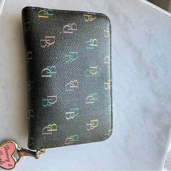 Dooney & Bourke Black Zip Around Wallet with Multicolor DB Logo - Picture 1 of 4